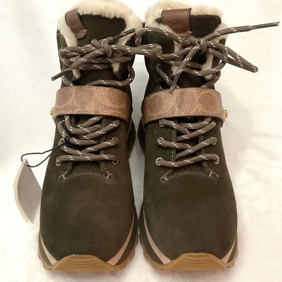 Coach Fatigue Leather Suede and Signature Canvas Ankle Booties Sz 6B - Picture 3 of 14